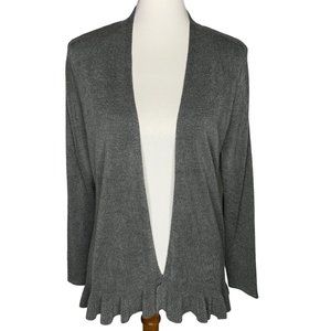 Karen Scott Open Front Cardigan Sweater With Ruffle Bottom Size Small Gray